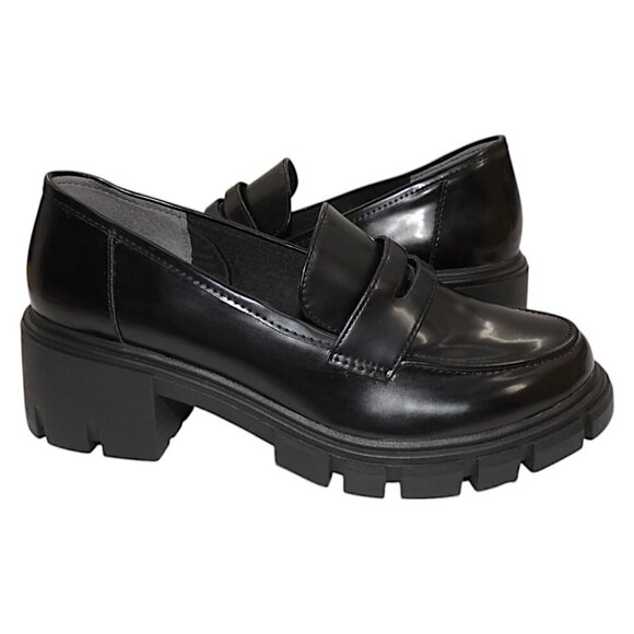 NEW Crown Vintage Chunky Loafers 10M Black Platform Preppy Grunge Officecore - Picture 2 of 11